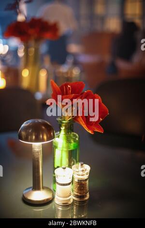 Hibiskus in einer transparenten Vase Stockfoto