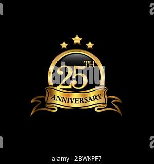 25. Jahrestag Design-Logo goldene Farbe mit Ring und goldenem Band für Jubiläumsfeier. EPS10 Stock Vektor