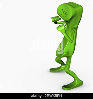 3D isoliert Charakter Boxen Pose Wettbewerb Konzept Telefon Telekommunikation Stockfoto