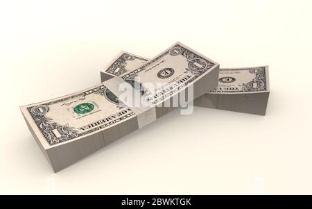 Zwei Wads Geld US-amerikanischen Dollar USA Herkunft. Geld Business Budget Investment Tool Konzept. Dollar Stärke, sein reich wohlhabenden Konzept. 3D-Rendern Stockfoto