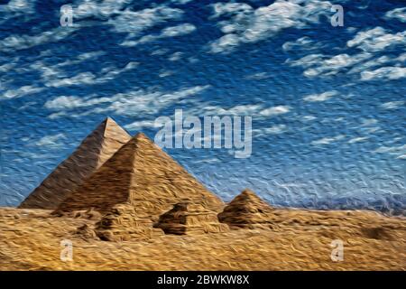 Pyramiden von Gizeh, eine alte Nekropole für Pharaonen, in der Nähe von Kairo, Ägypten. Stockfoto