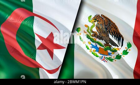 Algerien gegen Äquatorialguineafahne mit Narbenkonzept. Algerien und Äquatorialguinea zwei Flaggen, 3D-Rendering. Algerien Flagge und Äquatorialguinea Flagge re Stockfoto