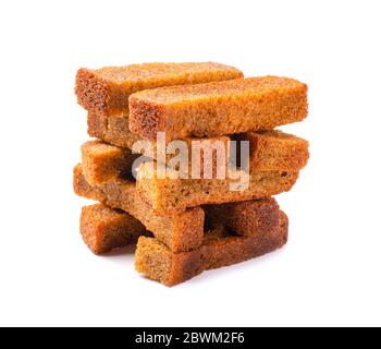 Gebratene Knoblauchcroutons Haus auf einem weißen Hintergrund isoliert Stockfoto