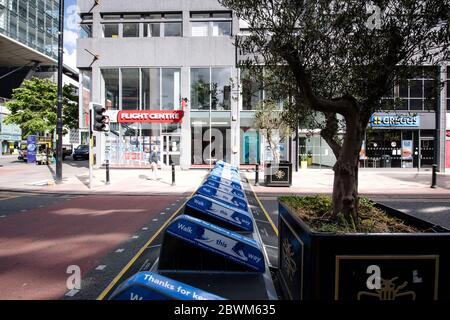 Fußgängerzonen in Deansgate, Manchester, während der Coronavirus-Pandemie 2020. Stockfoto