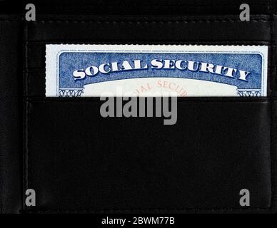 United States Social Security Karte innerhalb der Leder-Brieftasche Stockfoto