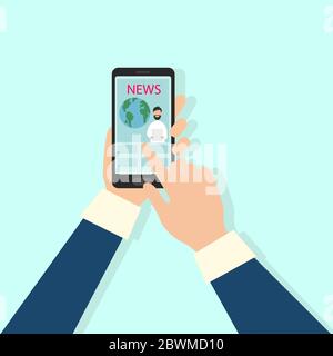 Geschäftsleute halten Handy mit Nachrichten aus aller Welt Stock Vektor