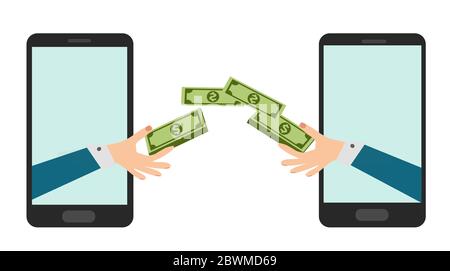 Geldtransaktion über Mobiltelefone, Online-Zahlungen Stock Vektor