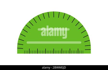 Vektordarstellung des Winkelmesser Lineals isoliert auf weißem Hintergrund. Schreibwaren zum Zeichnen. Schulbezogenes mathematisches oder geometrisches Element. Zurück zur Schule Thema Element Stock Vektor