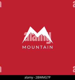 Letter M Alphabet Logo Design Vorlage. Berg Logo Design Konzept isoliert auf rotem Hintergrund. Stock Vektor