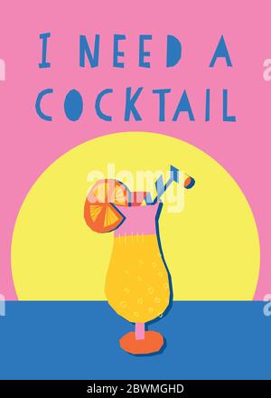 Ich brauche eine Cocktail-Sommerkarte Vektorvorlage. Tropical Drink Papercut 3d-Stil. Pina Colada Alkohol-Cocktail vor Sonnenuntergang. Für Poster verwenden Stock Vektor