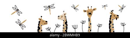 Web-Banner mit niedlichen Cartoon Giraffe Köpfe. Vektorgrafik. Stock Vektor