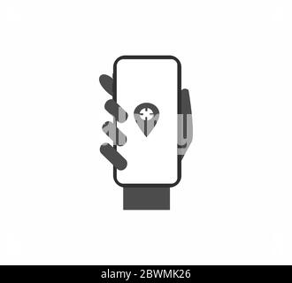 Hände mit Smartphone-Geolocation-Symbol Stock Vektor