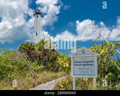 Historisches Gasparilla Island Licht oder Range Light im Gasparilla Island State Park am Golf von Mexiko im Südwesten von Florida in den Vereinigten Staaten Stockfoto