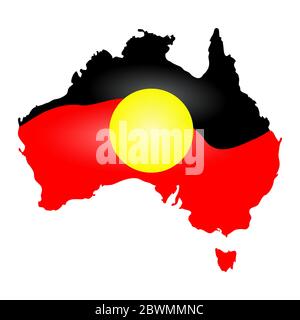 Australien Aboriginal Flagge, Karte, Kontinent isoliert auf weißem Hintergrund. Australien Aborigine Day. Naidoc Woche. Abstimmungstag. Vektorgrafik Stock Vektor