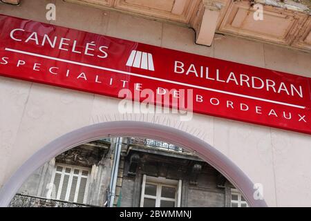 Bordeaux , Aquitaine / Frankreich - 05 05 2020 : Baillardran französisch Gebäck von Bordeaux City Shop Logo und Schild auf canelés Shop Stockfoto