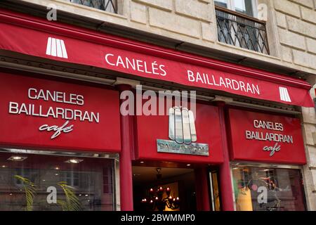 Bordeaux , Aquitaine / Frankreich - 05 05 2020 : Baillardran Logo-Shop für traditionelle Canelés aus Bordeaux Lebensmittelgeschäft Stockfoto