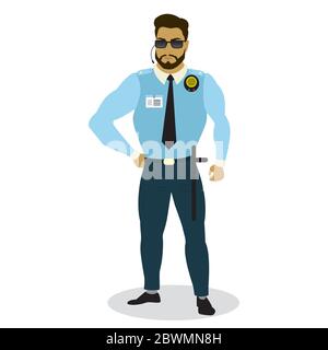 Security Mann, menschlichen Charakter, isoliert auf weißem Hintergrund, flache Vektor-Illustration Stock Vektor