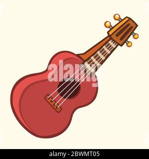 Cartoon Vektor Illustration von Akustikgitarre oder Ukulele. Cartoon Clip Art. Musikinstrument Symbol Stock Vektor