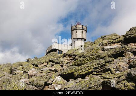 Der Gipfel des Mount Washington in den White Mountains, New Hampshire. Stockfoto