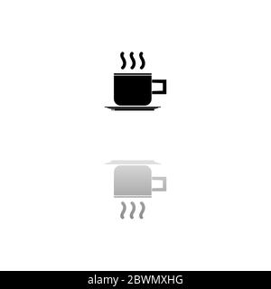 Kaffeetasse. Schwarzes Symbol auf weißem Hintergrund. Einfache Illustration. Flacher Vektor. Spiegelreflexionsschatten. Kann in Logo, Web, Mobile und UI verwendet werden Stock Vektor