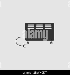 Symbol für elektrische Heizung flach. Schwarzes Piktogramm auf grauem Hintergrund. Symbol für Vektorgrafik Stock Vektor