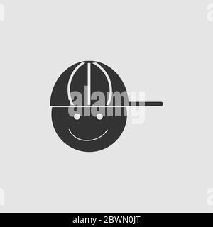 Junge mit Mütze Symbol flach. Schwarzes Piktogramm auf grauem Hintergrund. Symbol für Vektorgrafik Stock Vektor