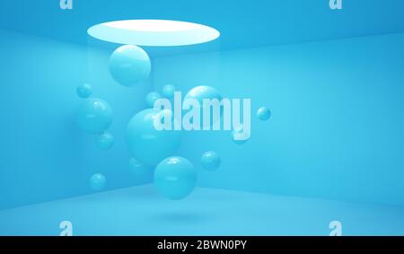 Blaue Kugeln auf minimalem blauen abstrakten Hintergrund Stockfoto