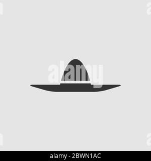 Sombrero Icon flach. Schwarzes Piktogramm auf grauem Hintergrund. Symbol für Vektorgrafik Stock Vektor