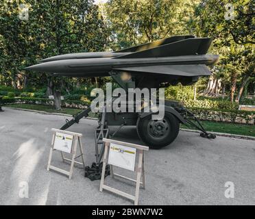 Hawk Missile Transporter Launcher. Anzeige von Militärfahrzeugen. Tag Der Spanischen Streitkräfte. Stockfoto