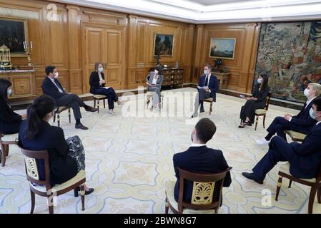 Madirs, Spanien. Juni 2020. ***NO SPANIEN*** König Felipe VI. Von Spanien und Königin Letizia von Spanien nehmen am 2. Juni 2020 an einem Publikum der aufstrebenden Unternehmer des South Summit im Zarzuela Palace in Madrid, Spanien, Teil. Kredit: Jimmy Olsen/Media Punch/Alamy Live News Stockfoto