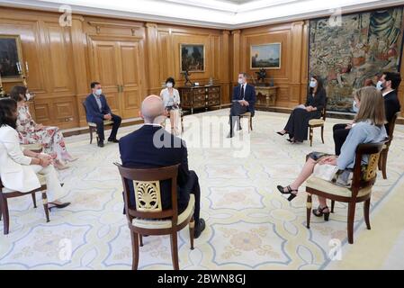 Madirs, Spanien. Juni 2020. ***NO SPANIEN*** König Felipe VI. Von Spanien und Königin Letizia von Spanien nehmen am 2. Juni 2020 an einem Publikum der aufstrebenden Unternehmer des South Summit im Zarzuela Palace in Madrid, Spanien, Teil. Kredit: Jimmy Olsen/Media Punch/Alamy Live News Stockfoto