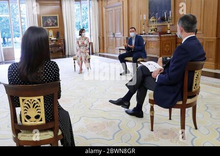 Madirs, Spanien. Juni 2020. ***NO SPANIEN*** König Felipe VI. Von Spanien und Königin Letizia von Spanien nehmen am 2. Juni 2020 an einem Publikum der aufstrebenden Unternehmer des South Summit im Zarzuela Palace in Madrid, Spanien, Teil. Kredit: Jimmy Olsen/Media Punch/Alamy Live News Stockfoto