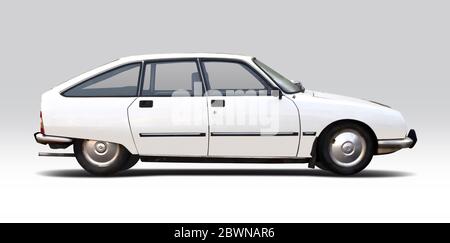Klassisches französisches blaues Auto isoliert auf weiß Stockfoto