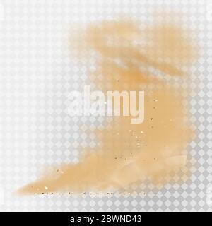 Staubwolke auf transparentem Hintergrund isoliert. Sandsturm, beige Pulverexplosion, Wüstenwind-Konzept. Stock Vektor