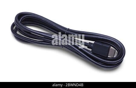 Schwarzes HDMI-Kabel isoliert auf weißem Hintergrund. Stockfoto