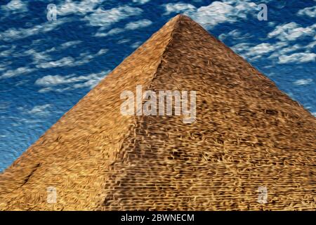 Nahaufnahme der Pyramide aus dem Gizeh-Komplex, einer alten Nekropole für Pharaonen. Südwestlich von Kairo, in Ägypten. Stockfoto