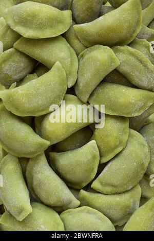 Gefrorene Knödel Textur in einem Markt Kühlschrank Stockfoto