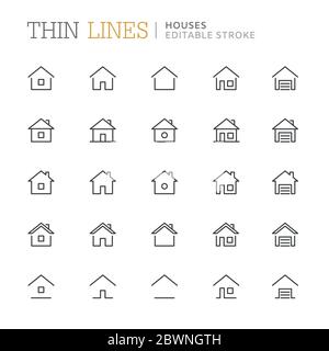 Sammlung von Häusern verwandten Linien-Icons. Bearbeitbare Kontur Stock Vektor