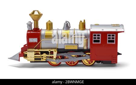 Spielzeug Dampfzug Lokomotive isoliert auf Weiß. Stockfoto