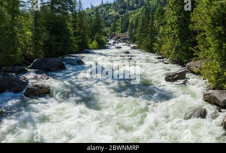 Eiszapfen Bach brüllend Icicle Canyon im Frühling, Washington Central Cascades, USA.Washington, USA. Stockfoto