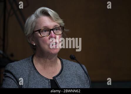 Washington, Usa. Juni 2020. Judith A. McMeekin, stellvertretende Kommissarin für Regulierungsangelegenheiten, Büro für Regulierungsangelegenheiten, Food and Drug Administration, spricht während einer Anhörung des Finanzausschusses des Senats zum Thema "COVID-19 and Beyond: Oversight of the FDA's Foreign Drug Manufacturing Inspection Process" am Dienstag, den 2. Juni 2020 im US Capitol in Washington, DC. Pool Foto von Andrew Caballero-Reynolds/UPI Quelle: UPI/Alamy Live News Stockfoto