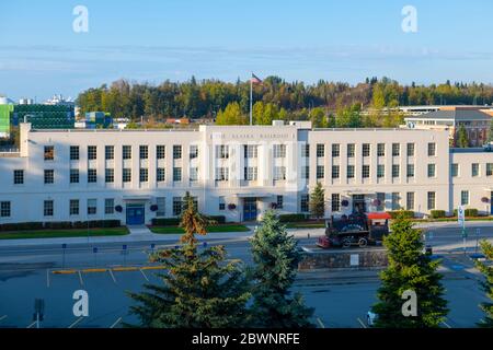 Anchorage Depot ist das Terminal der Alaska Railroad in der Innenstadt von Anchorage, Alaska, AK, USA. Stockfoto