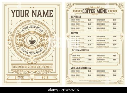 Coffee Shop Menü Vorlage. Vintage Style Stock Vektor