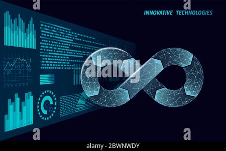 DevOps Software-Entwicklung Operationen unendlich Symbol. Programmierverwaltung HUD Display System. Codierung Gebäude Tests Release Monitoring Stock Vektor
