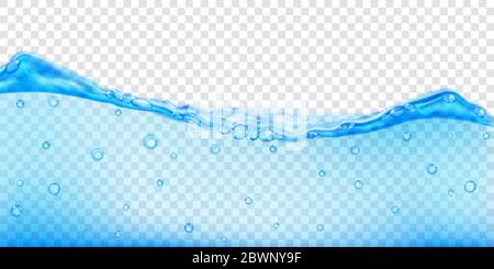 Lichtdurchlässige Wasserwelle in hellblauen Farben mit Luftblasen, isoliert auf transparentem Hintergrund. Transparenz nur in Vektordatei Stock Vektor