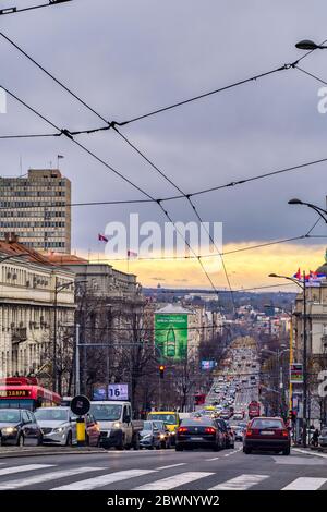 Belgrad / Serbien - 21. Dezember 2019: Kneza Milosa Straße in der Innenstadt von Belgrad, einer der Hauptstraßen in Belgrad, der Hauptstadt Serbiens Stockfoto