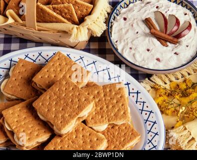 Erdnussbutter Banana Graham Cracker Sandwich Stockfoto