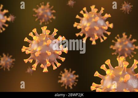 Coronavirus 2019-NCoV Mikroskopvirus Nahaufnahme. 3d-Rendering. Stockfoto