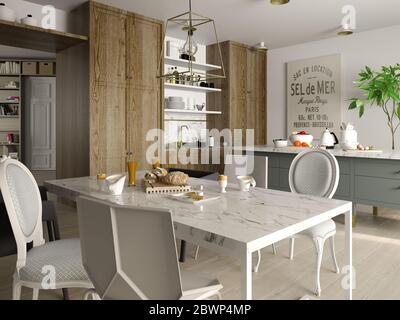 Interieur des modernen Esszimmer 3D-Rendering Stockfoto