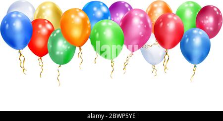 Illustration von bunten Ballons mit Bändern auf weißem Hintergrund Stock Vektor